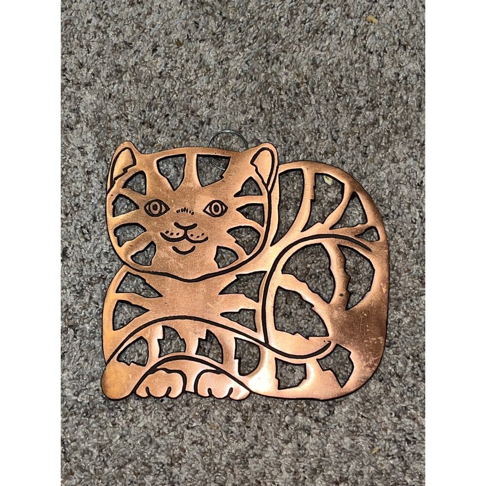 Copper Cat Trivet Metal Wall Art Kitchen Kitty Vtg Old Dutch Feline
